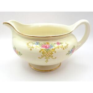 Vintage Homer Laughlin Eggshell Nautilus Rochelle Creamer Sauce Boat Gold Trim